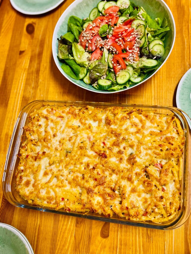 high-protein baked ziti dish